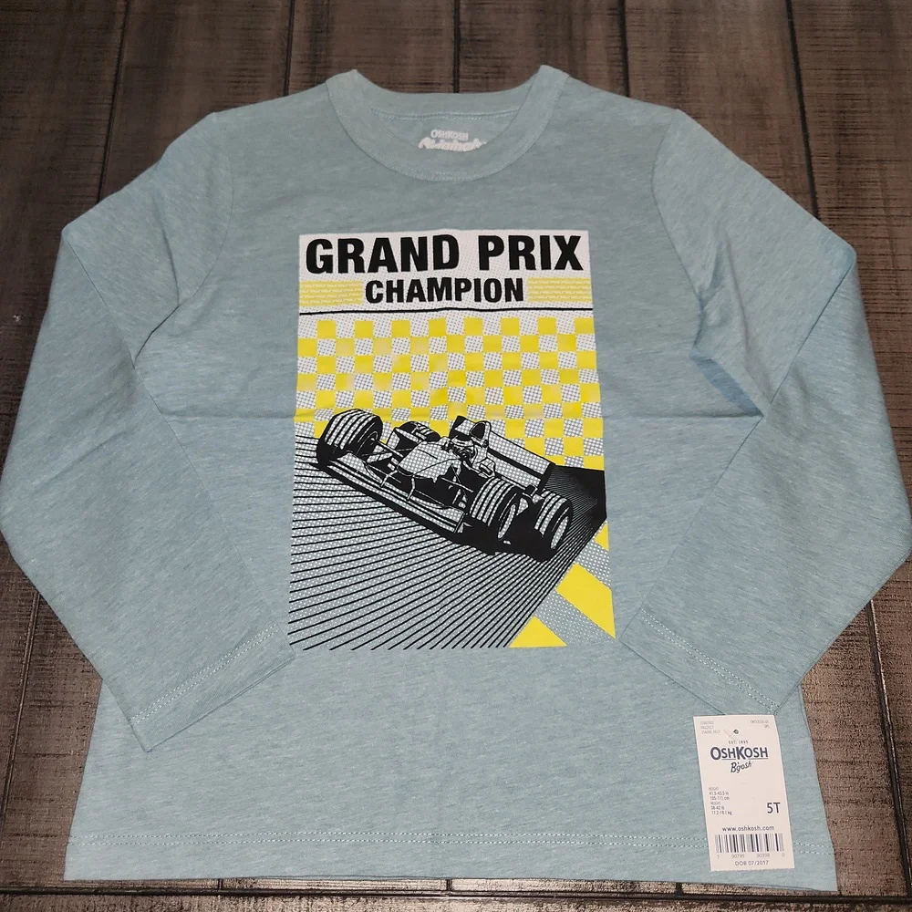 NWT OshKosh B'gosh Long Sleeve Grand Prix Tee - Teal and Yellow
